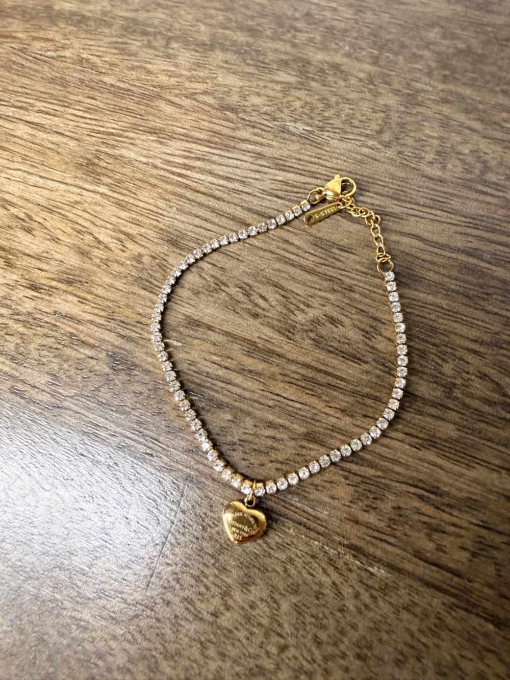 Otherwild Gold Crystal Tennis Bracelet with Heart Charm